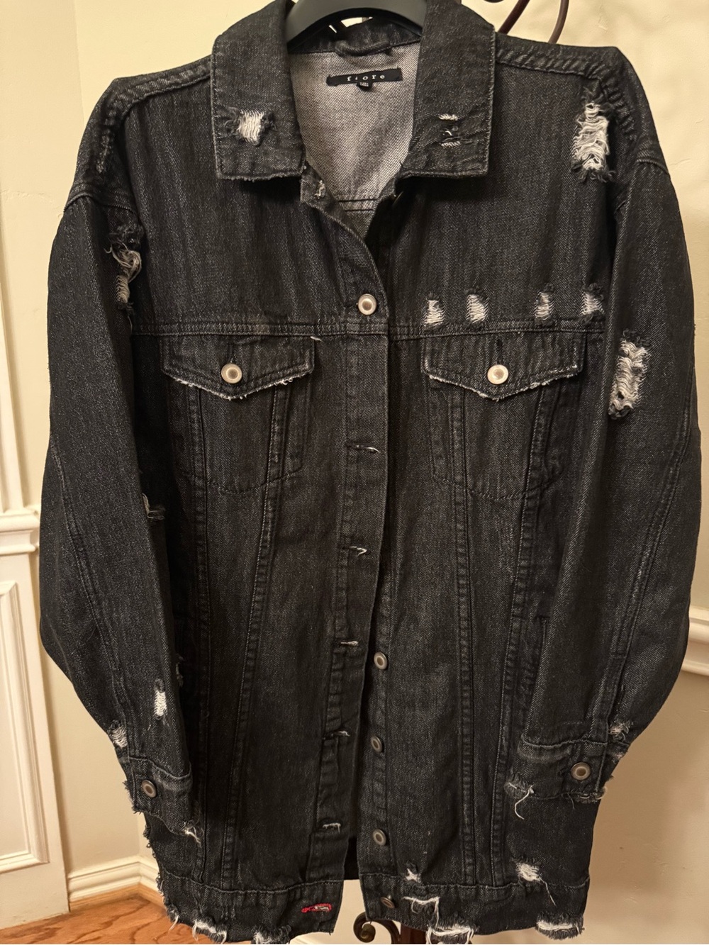 Black Distressed Denim Jacket - Oversized Jean Jacket